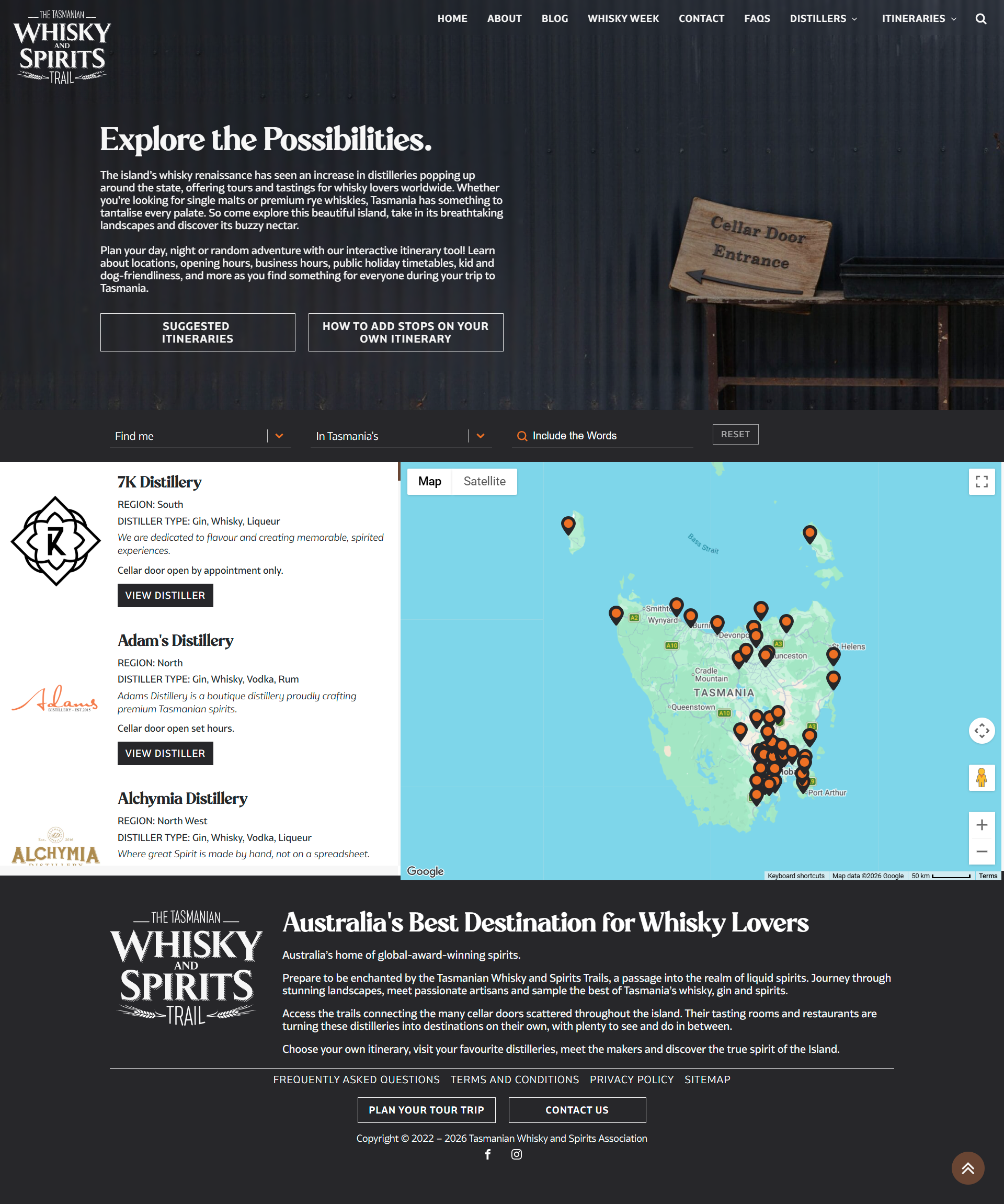 Tasmanian Whisky and Spirits Trail website homepage